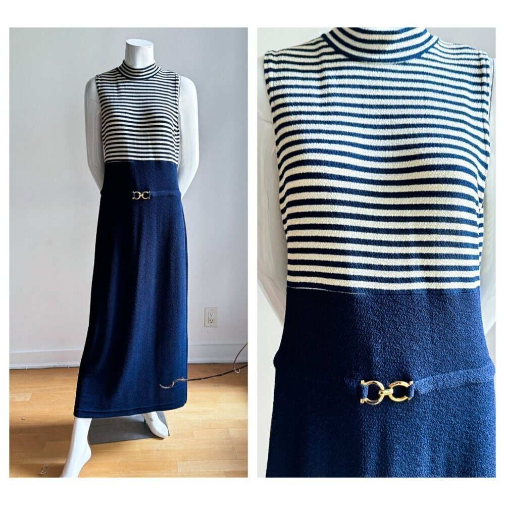 Vintage Sophisticate Nautical Striped Bodice Sleeveless Maxi dress 12